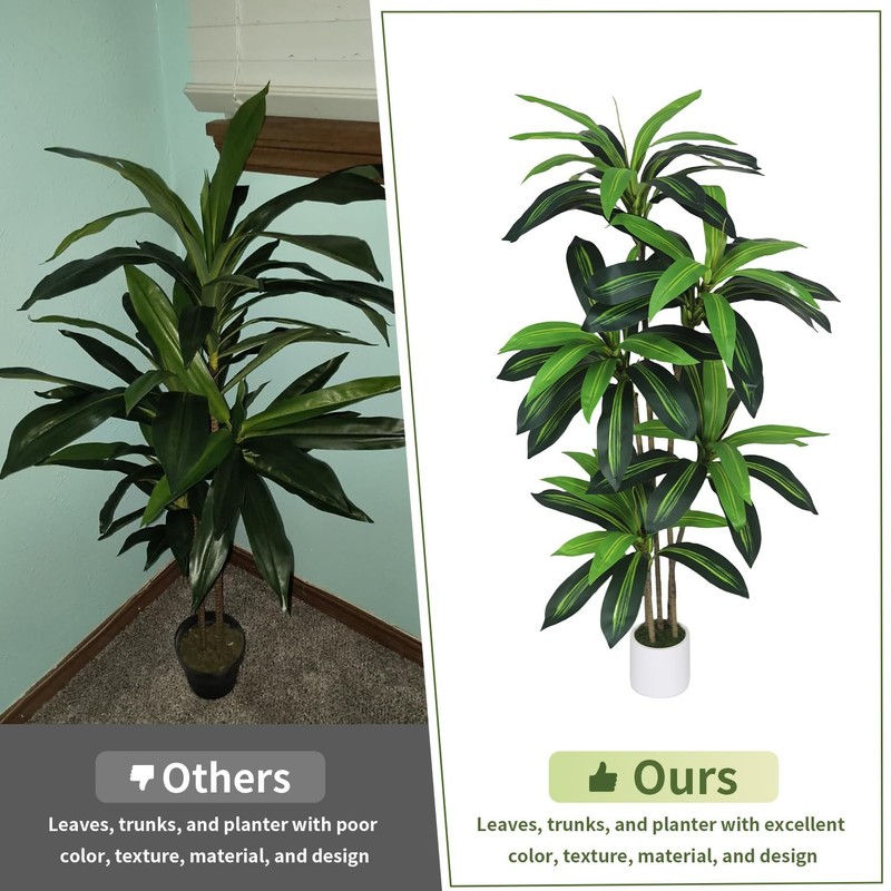 Gaoqisi Artificial Dracaena Tree 5Ft - Fake Plants Tree White Planter - Faux gallery