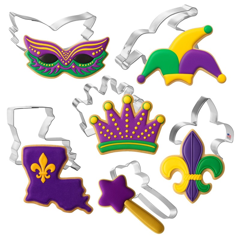 Mardi Gras Cookie Cutter 6 Pc Set – Jester Hat, Wand, Crown, Mardi Gras , Fle…
