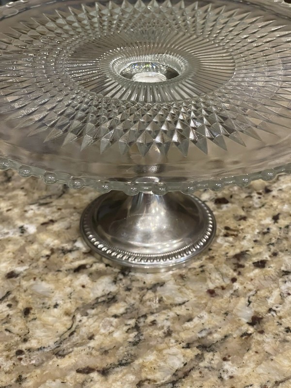 Antique Vintage Sterling Silver Glass Cake Stand