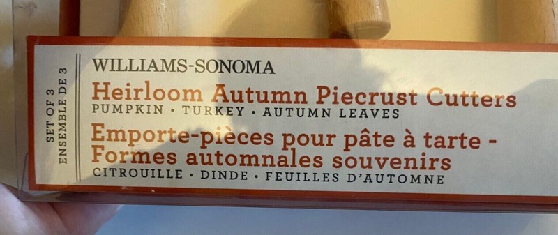Williams Sonoma Heirloom Autumn Pie Crust Cutters Turkey Pumpkin Leaf Wood Metal gallery