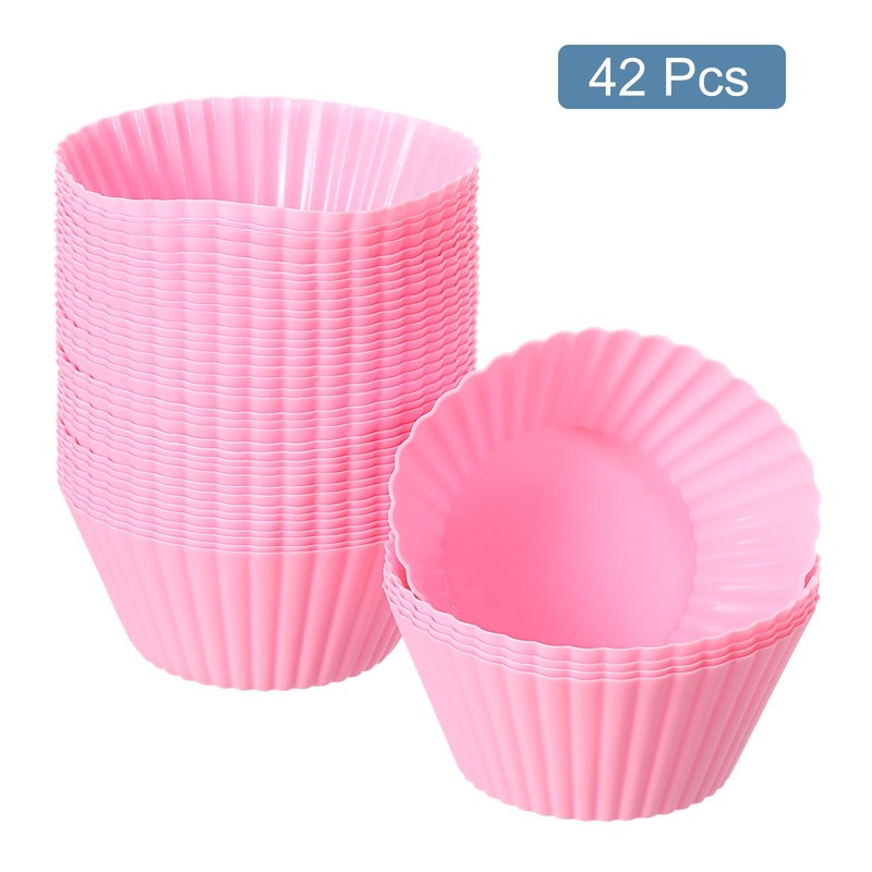 42Pcs Silicone Cupcake Baking Cups 2.8" Non-Stick Muffins Liners Pink gallery