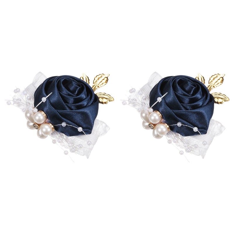 2pcs Pink Artificial Flower Bracelets 7x7cm Dark Blue for Wrist Corsage