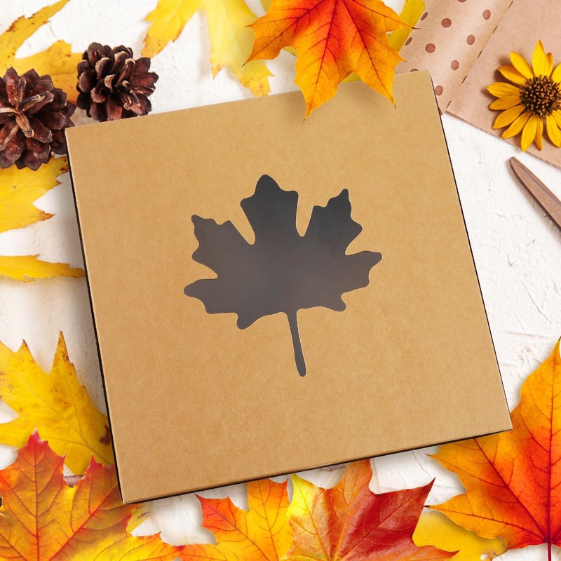 20 Pcs Thanksgiving Cardboard Bakery Cookie Boxes Autumn Fall Kraft Baking Tr... gallery