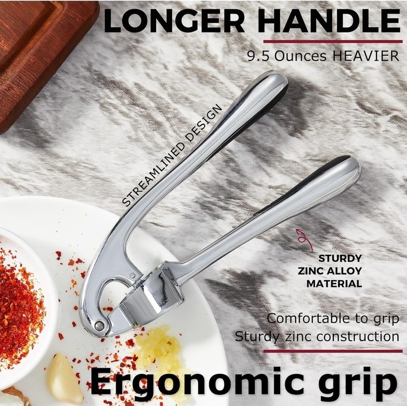 Kitessensu Pro Garlic Press Silver Squeeze Mincer Crush Ginger + Silicone Peeler gallery
