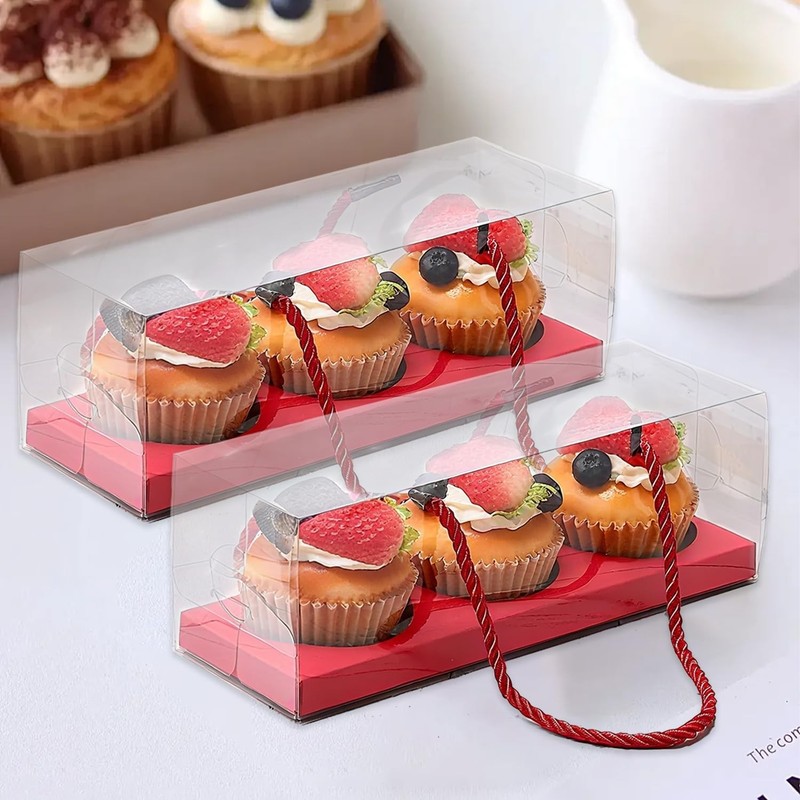 20 PCS Red 9x3x3 Inch Cupcake Packaging Boxes Plastic Pastry Containers gallery