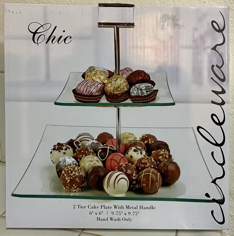 Chic Circleware 2 Tier Cake Plate with Metal Handle gallery