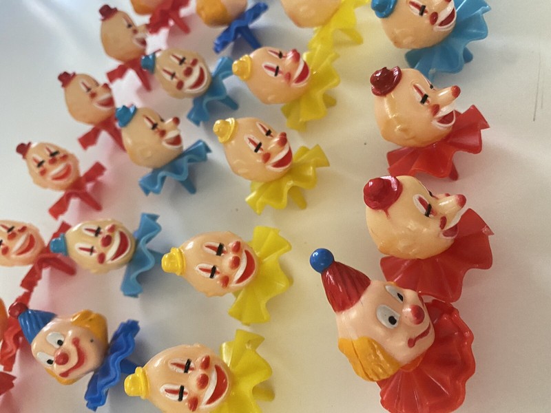 Lot of 26 Vintage CLOWN HEAD Cake Cupcake Toppers Birthday Halloween 2” gallery
