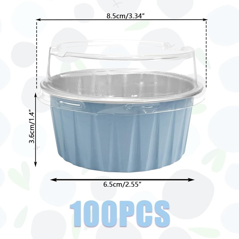 100Pcs Aluminum Cups with Lids,5oz Disposable Ramekin Baking Cups Muffin Line... gallery