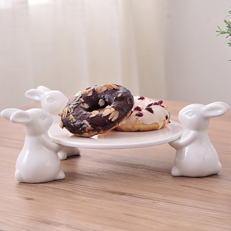 Binoster Easter Bunny Cake Stand 8 Inch 3 Rabbit Ceramic Cake Cup Stand