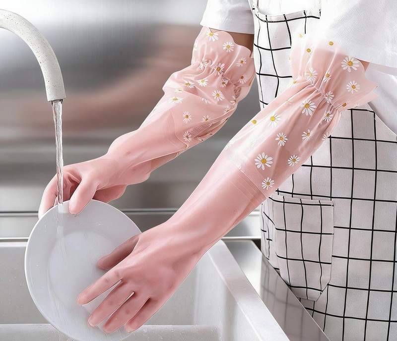 Dishwashing Cleaning Gloves Thick Waterproof Tear-Resistant Household Rubber ...