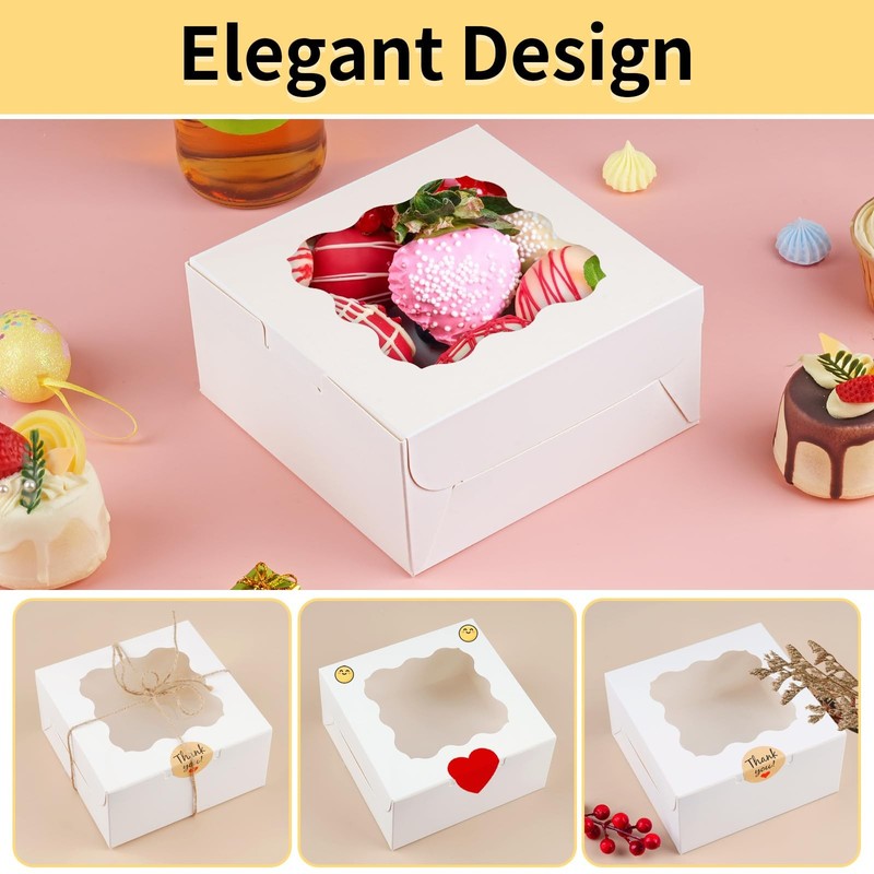 WINKIO 12 Pieces Cookie Boxes with Window, 6×6×3 Inches Treat Boxes for Bakery gallery