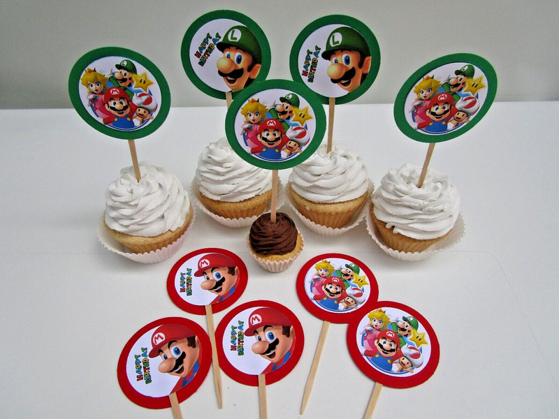 Super Mario Cupcake Toppers,Tags, Super Mario Party, birthday party, SET OF 12