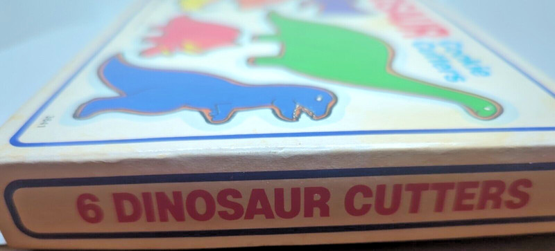 Vtg Dinosaur Cookie Cutter Cut Out Metal Set 6 Playdoh Clay Fox Run 1985 USA gallery