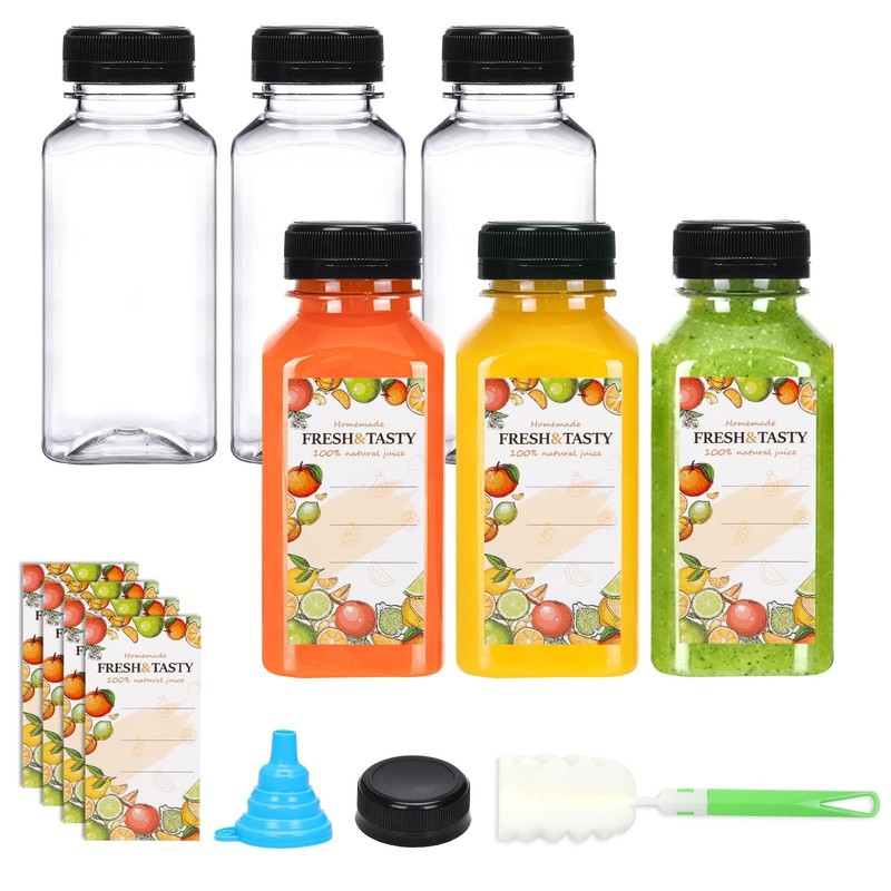 TOMNK 6pcs 8oz Plastic Juice Bottles with Caps Empty Reusable Clear Bottles w…