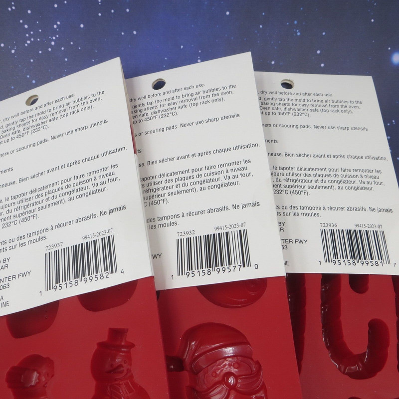 3 Celebrate It Red Christmas Silicone Candy Molds Bakeware Canes Santa Snowman gallery
