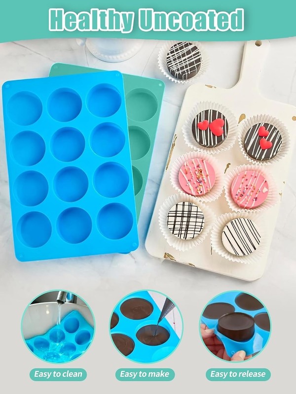 2 Pcs Oreo Chocolate Cookie Silicone Molds, 12-Cavity Round Silicone Mold, Ba... gallery