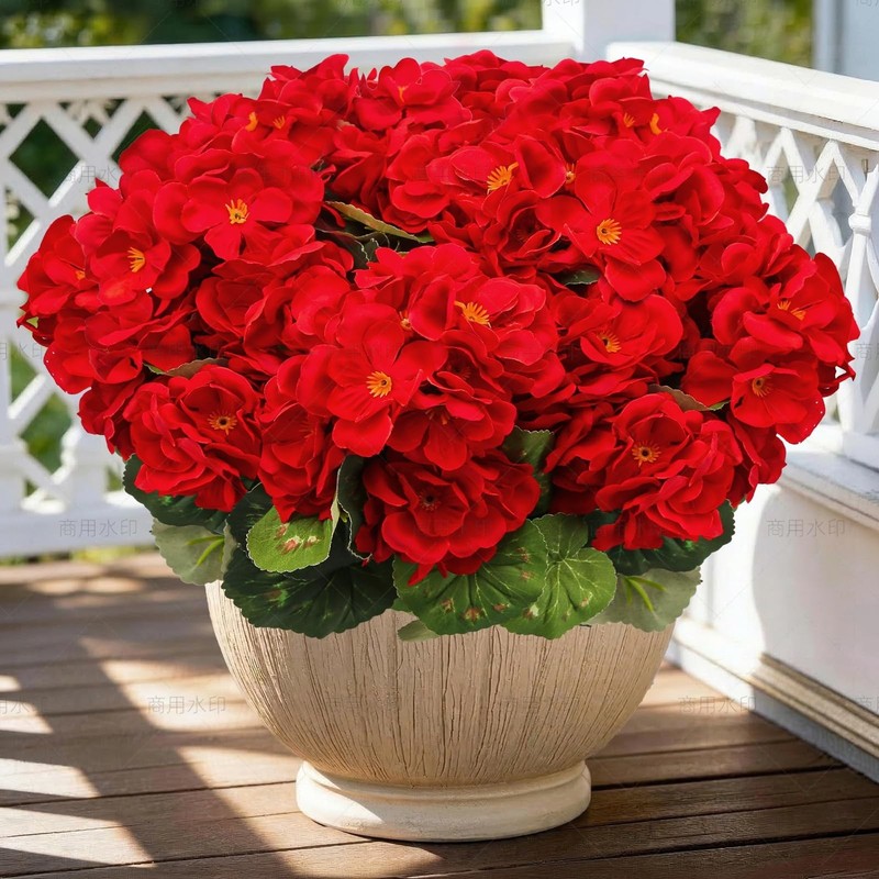 FULLMUSIC Artificial Flowers for Outdoor, UV Resistant Realistic Geranium Red