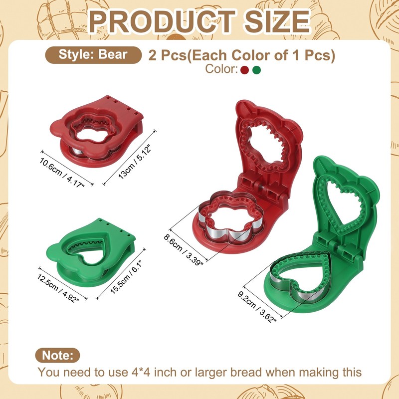 2 Pack Crustless Sandwich Cutter, Flower/Heart Shape(Red/Green) gallery
