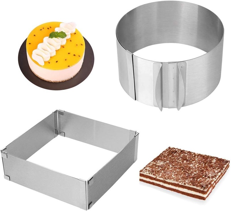 Adjustable Cake Ring 2 Pack, 6 to 12 Inch Stainless Steel Mousse Cake Mold Ring