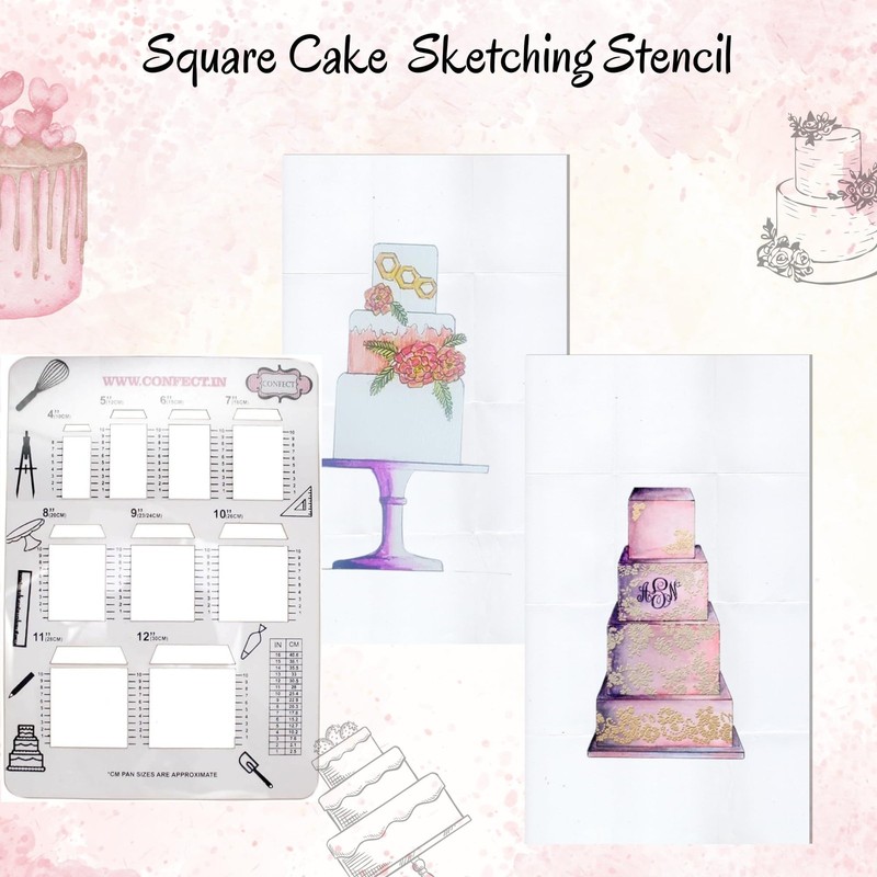 Square Cake Sketching Stencils Reusable for Baking Icing Fondant Decor gallery