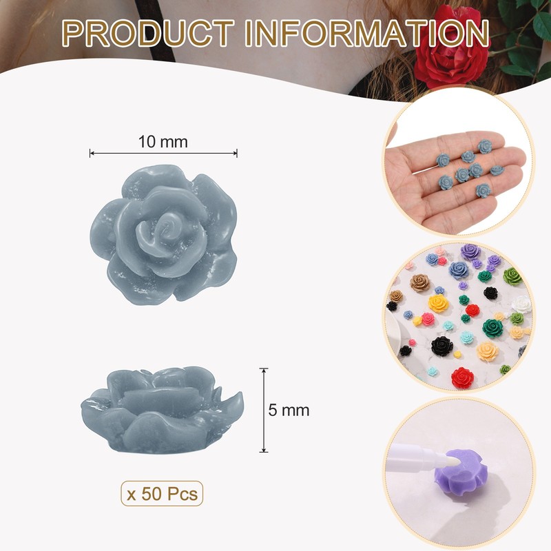 50 Pcs Grey Resin Rose Flower Beads, 10mm Flatback Flower Charm gallery