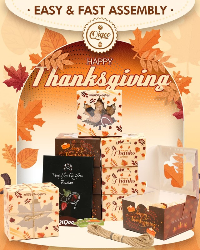 52 PCS 4x4x2.5 Inch Thanksgiving Bakery Boxes with Window Mini Cookie Boxes gallery