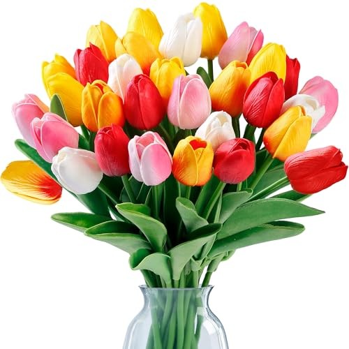 Fake Tulips Artificial Flowers Real Touch PU Faux Flowers Tulip 15 Pcs Mixed 1 gallery