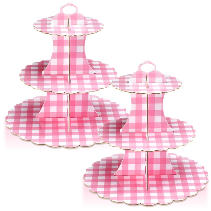 2 Pcs Gingham 3 Tier Cardboard Cupcake Stand Silly Goose Paper Cupcake Stand …