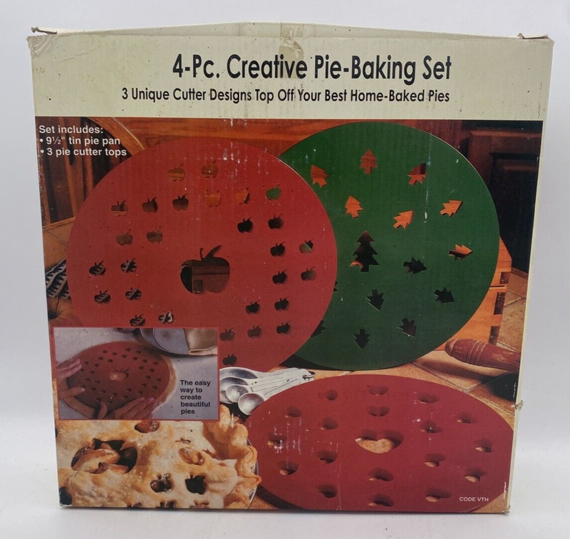 Creative Pie Baking Set Top Cutter Designs Apples Christmas Trees Hearts 4 Pc