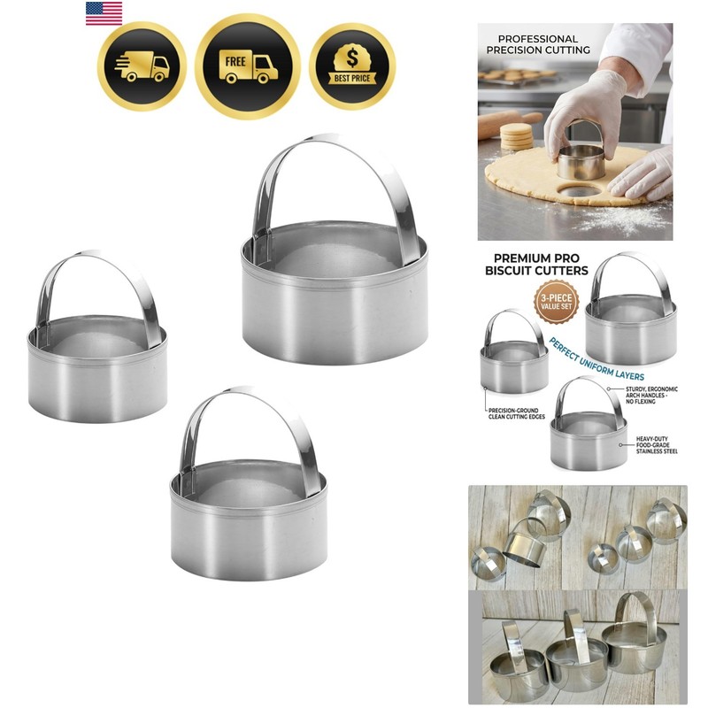 Biscuit Cookie Cutter Set 3 Pieces Stainless Steel Round Doughnut Molds