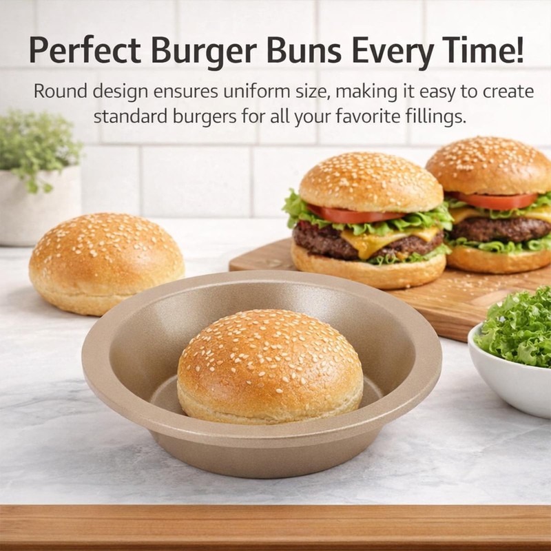 2 PCS Hamburger Bun Mold Cake Bread Baking Non Stick Trays Patties 4.9 Inch gallery