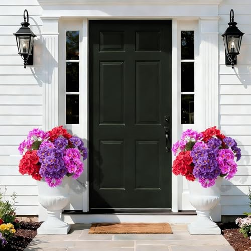 6pcs Artificial Geranium Flowers for Outdoors, Fake Silk Purple,red,fuchsia gallery