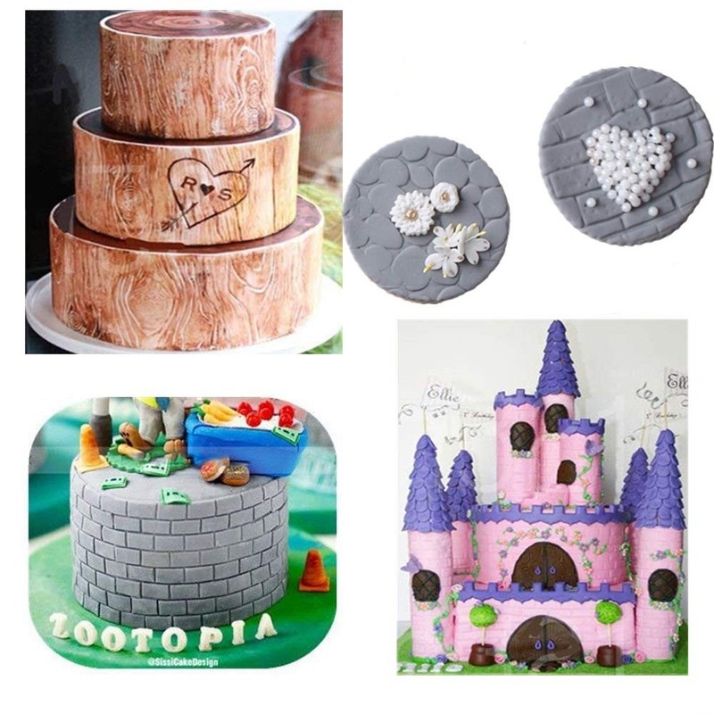 6 Pack Fondant Texture Mats Wood Grain Brick Wall Cake Embossing Molds gallery