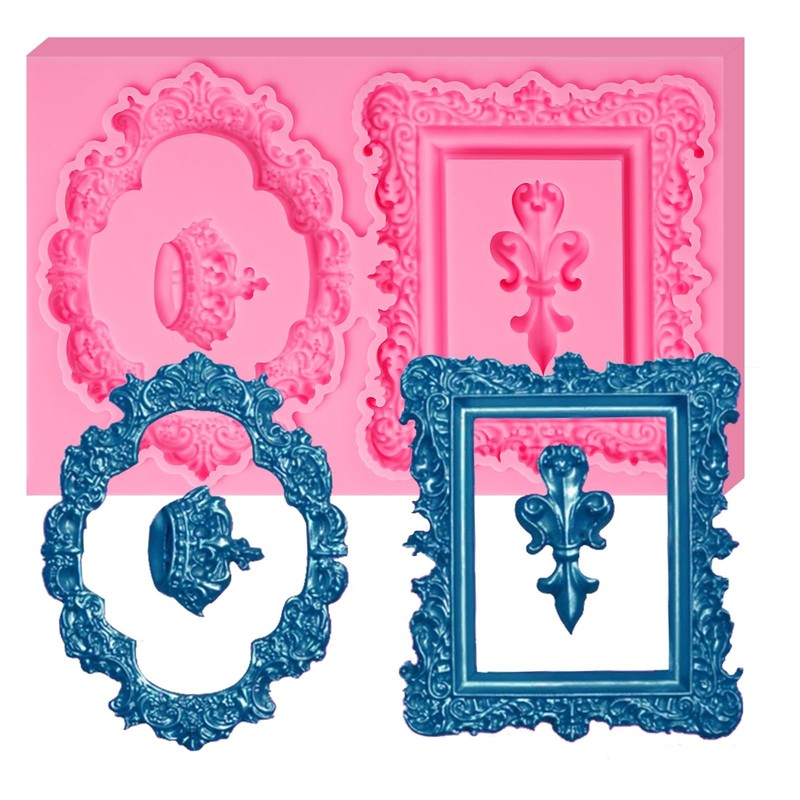 Baroque Mirror Frame Cake Decoration Fondant Molds,Vintage Crown Scroll Relie…