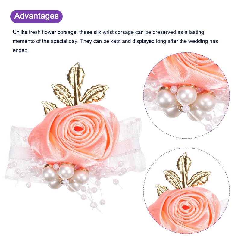 4pcs Pink Flower Bracelet 7cm Orange for Wrist Corsage gallery