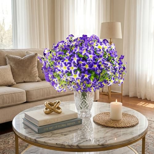 Pcs Faux Petunias Artificial Flowers for Outdoors, UV Resistant Fake 16 Purple gallery