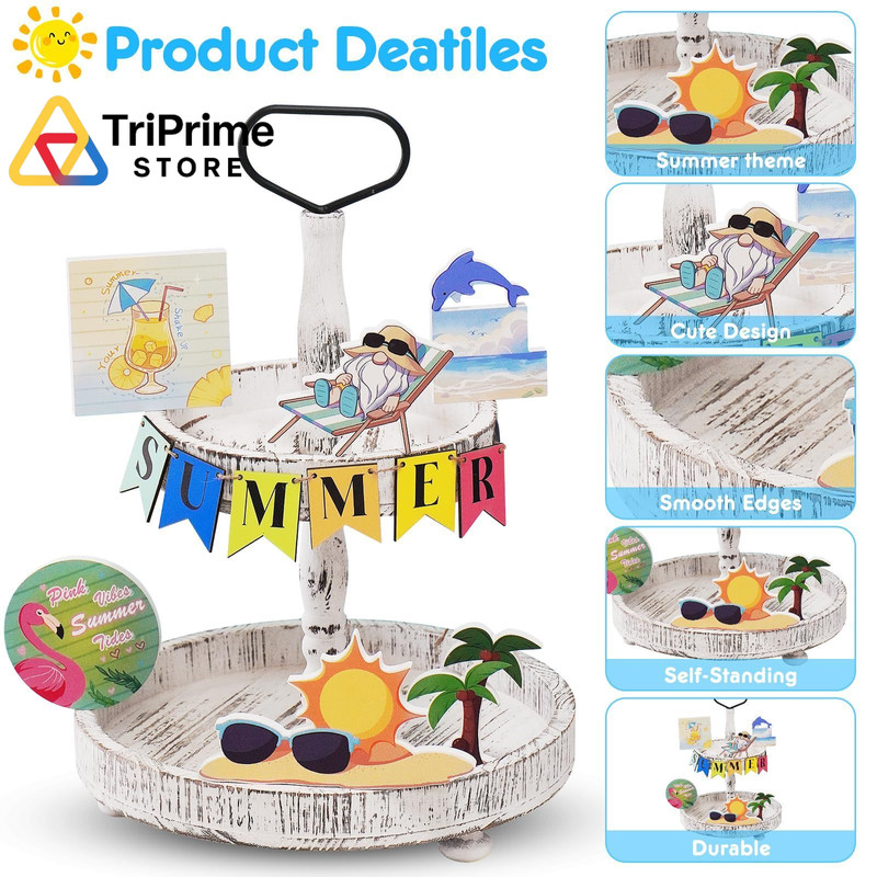 12 pcs Summer Tiered Tray Decor, Decorations for Home,Beach Multicolor gallery