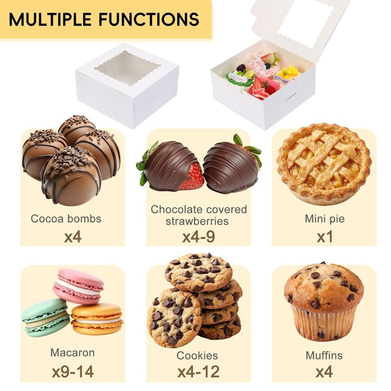 65pcs Cookie Boxes 6x6x3" Treat Boxes with Window - White Bakery Containers for gallery