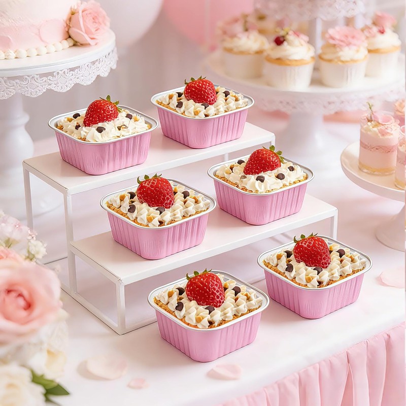 50 Pcs Mini Cake Pans with Lids and Spoons Aluminum Foil Mini Square Baking gallery