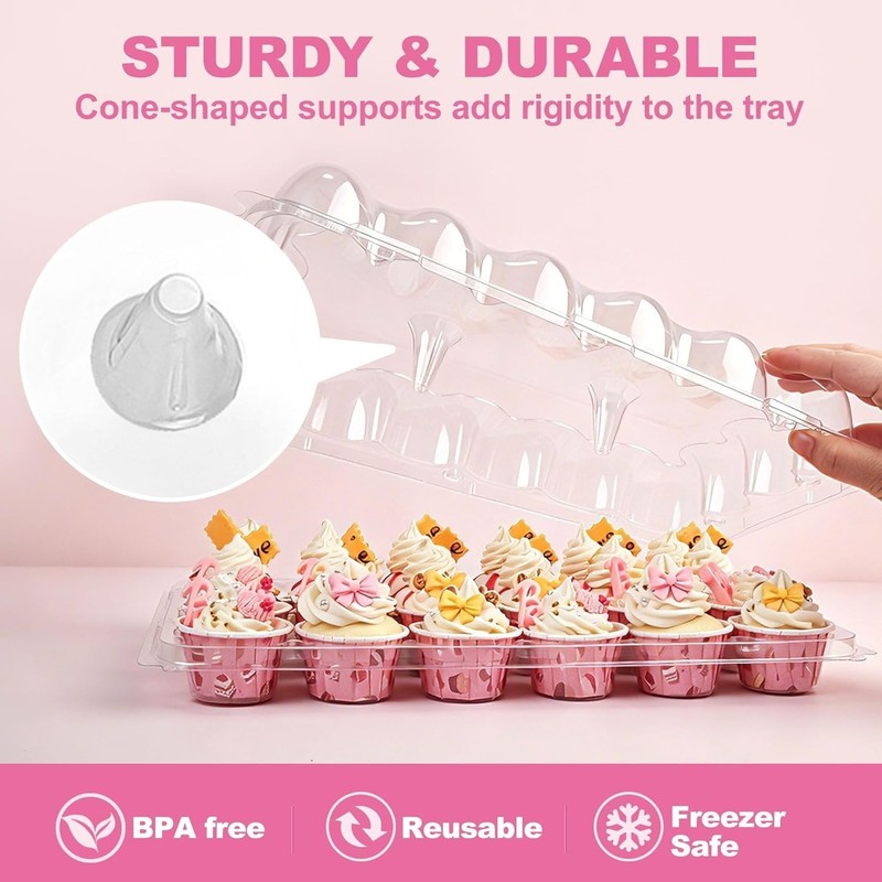 24 Count x 12 Sets Mini Cupcake Containers with 288 Liners, Plastic Cupcake B... gallery