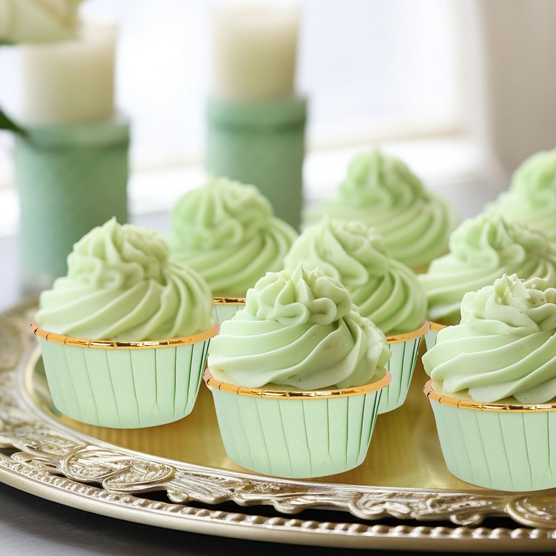 Whaline 100Pcs Sage Green Foil Cupcake Liners with Dome Lids Spoons Green Bak... gallery