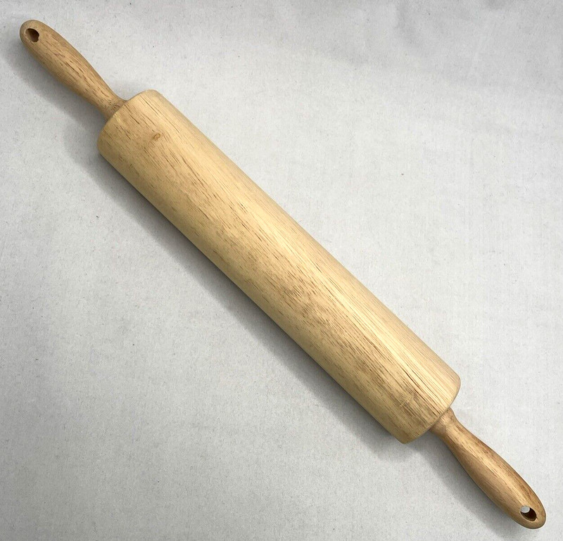10.75” Wooden Rolling Pin 18.5” Total With Holes In Ends To Hang From EUC!