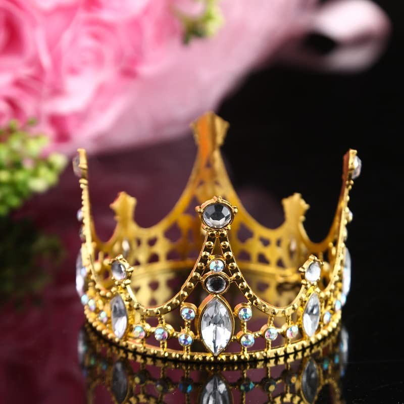YADIRF Shining Rhinestone Metal Crown Cake 8cm diameter, 5.5cm height, Gold gallery