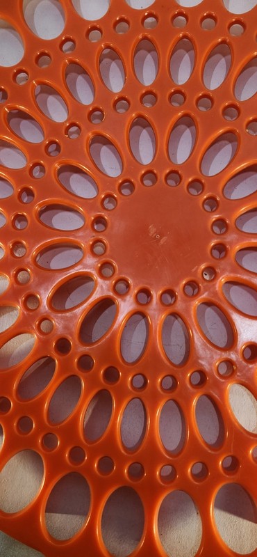 70's Cake Rack/Divider Orange Plastic Serving Plate 12 In Diameter Handles Retro gallery