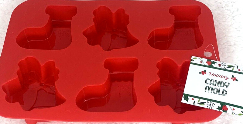 Christmas Silicone Candy Mold Holiday Figures 6.8 in x 10 in. Red