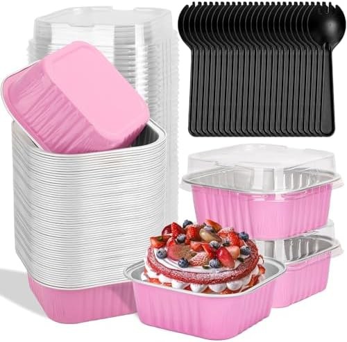 selizo 60 Pack 10oz Mini Disposable Cake Pans with Lids, Aluminum Foil Square... gallery