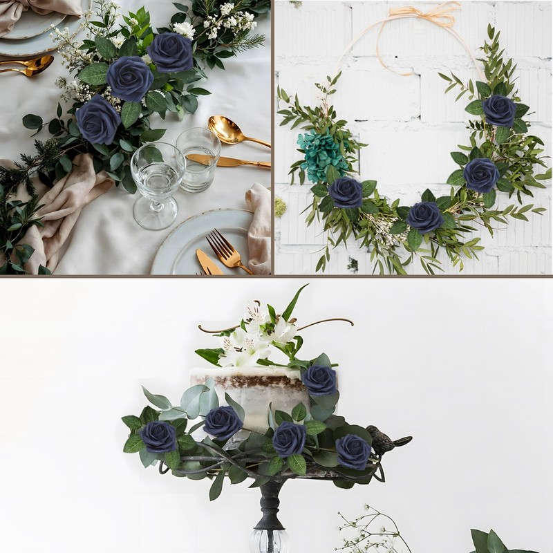 Yehliabo Navy Blue 100Pcs Artificial Flowers Real Looking Foam Fake Roses Rose gallery
