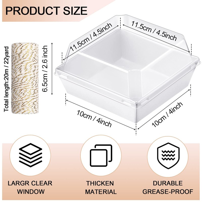 150 Pack Charcuterie Boxes with Clear Lids and Rope 4 Inches Cake Disposable ... gallery