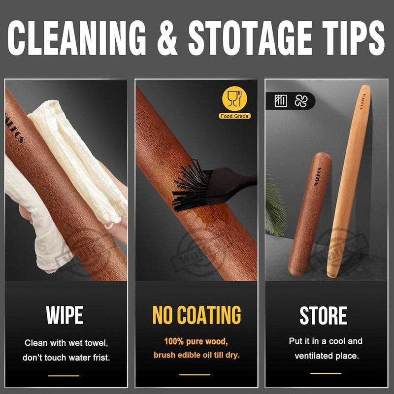 Natural Wood Rolling Pin Set Non-Stick Kitchen Baking Tools Dough Roller New gallery