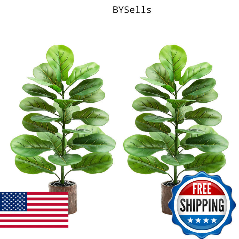 2 Pack Artificial Fiddle Leaf Fig Tree 30in, Faux Fig Trees Floor Plant in Pot F